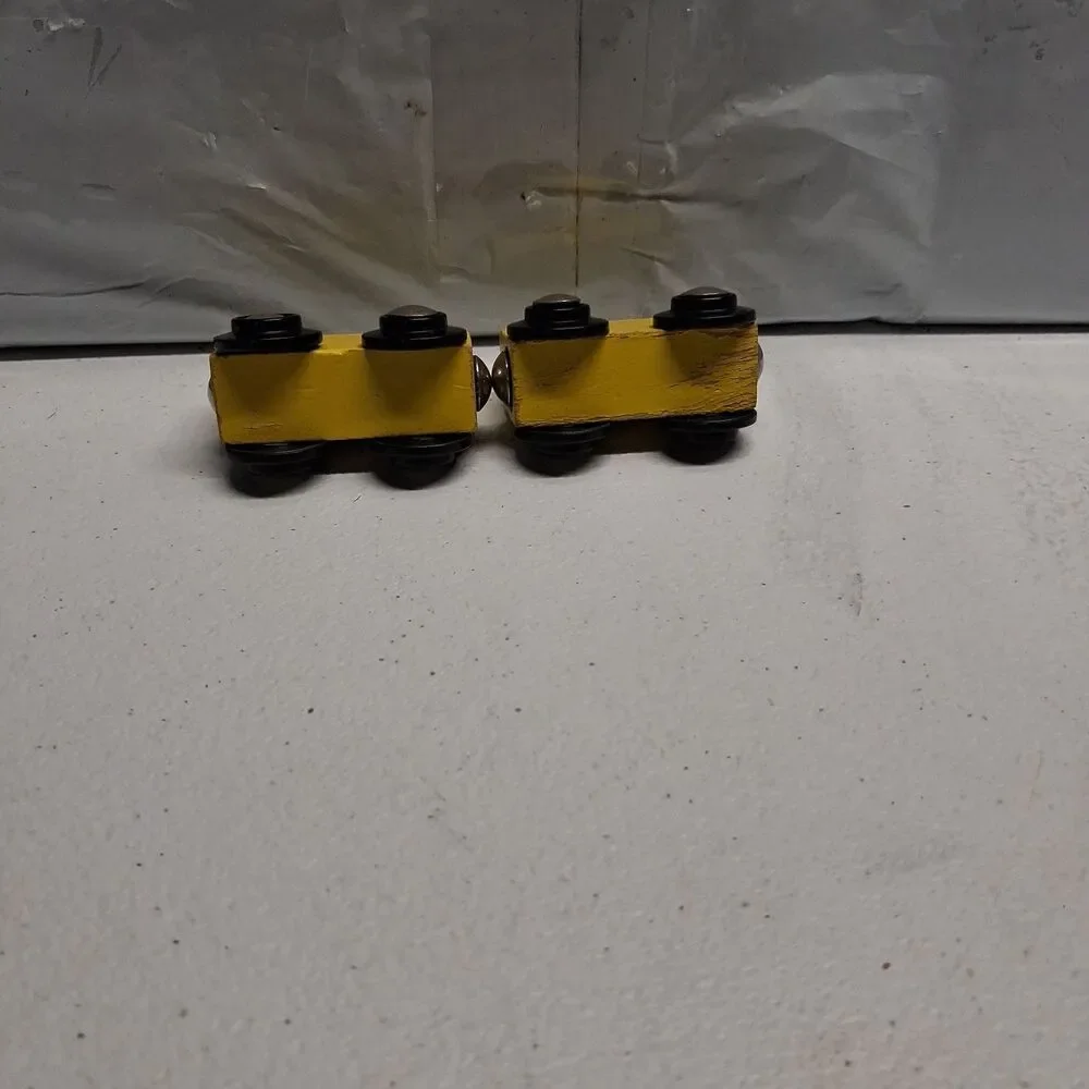 2 Vintage Yellow All Wood Magnetic Train Car  - as is
